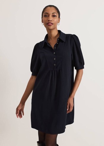 Phase Eight Claudia Button Swing Dress Navy USA | 7126435-NJ